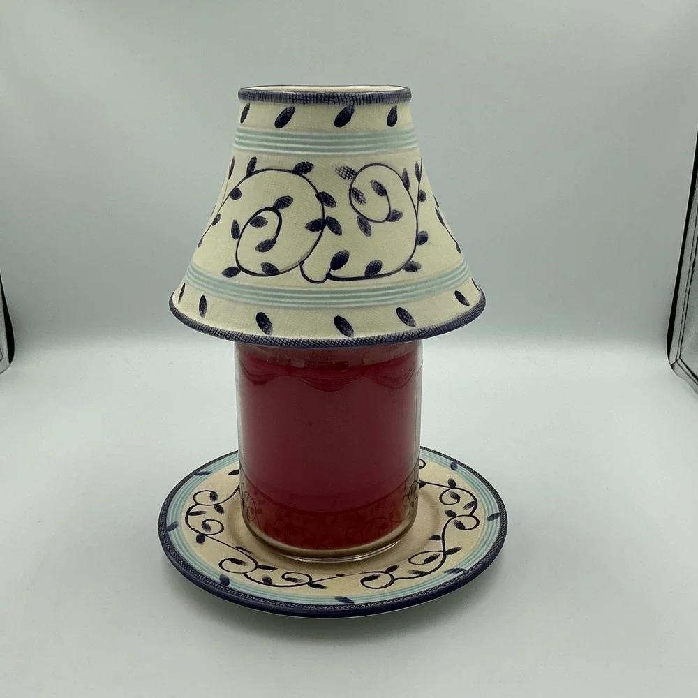 Yankee Candle Tart Warmer Plate‎ Shade Rare Print Set Blue Vine Floral Ceramic